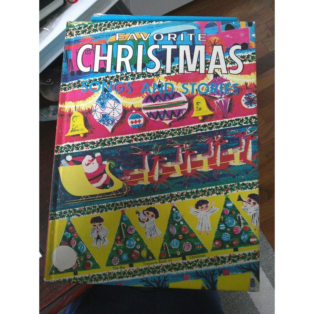 VTG 1953 Big Treasure Book Favorite Christmas Songs and Stories Colorful HC